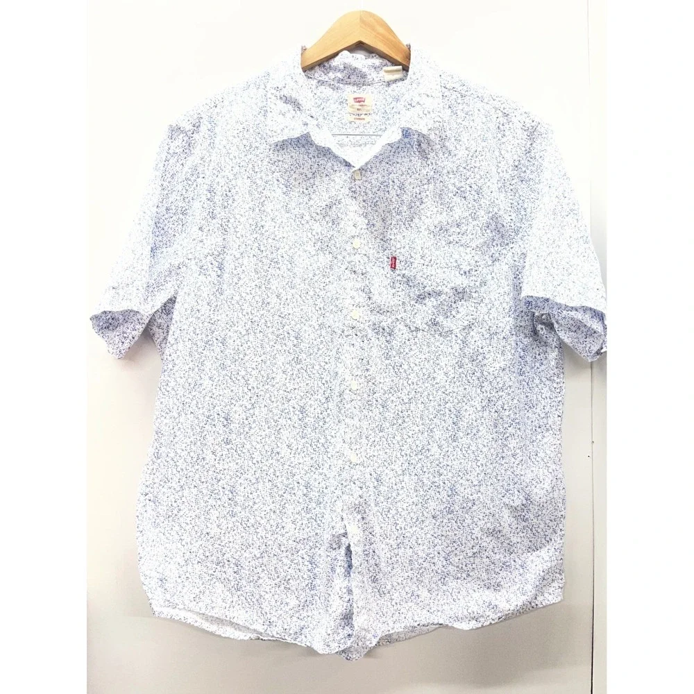 Levis Mens XXL Short Sleeve Classic One Pocket Shirt Blue White Speckled Print‎
